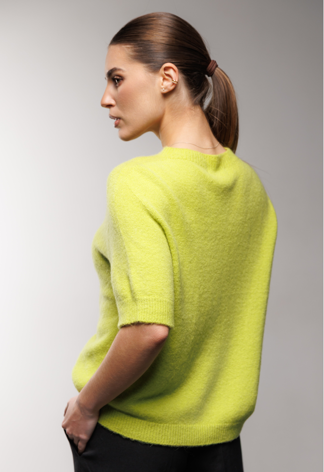 Short sleeve alpaca sweater, lime 1